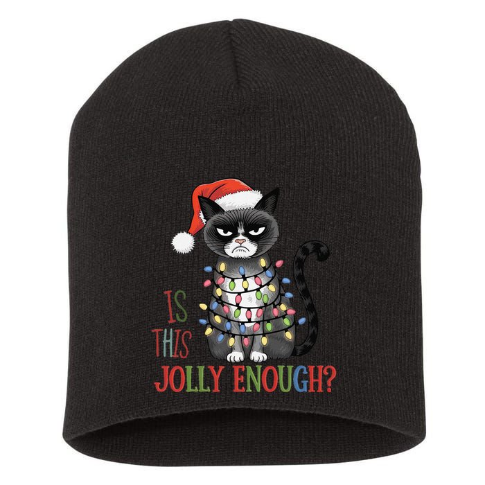 Is This Jolly Enough Xmas Grumpy Christmas Cat Short Acrylic Beanie