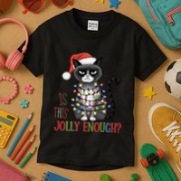 Is This Jolly Enough Xmas Grumpy Christmas Cat Kids T-Shirt