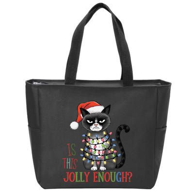 Is This Jolly Enough Xmas Grumpy Christmas Cat Zip Tote Bag