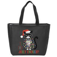 Is This Jolly Enough Xmas Grumpy Christmas Cat Zip Tote Bag