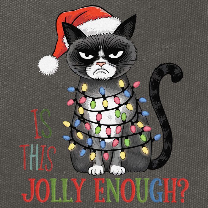 Is This Jolly Enough Xmas Grumpy Christmas Cat Cotton Canvas Backpack