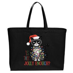 Is This Jolly Enough Xmas Grumpy Christmas Cat Cotton Canvas Jumbo Tote