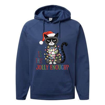 Is This Jolly Enough Xmas Grumpy Christmas Cat Performance Fleece Hoodie