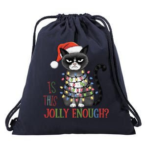 Is This Jolly Enough Xmas Grumpy Christmas Cat Drawstring Bag