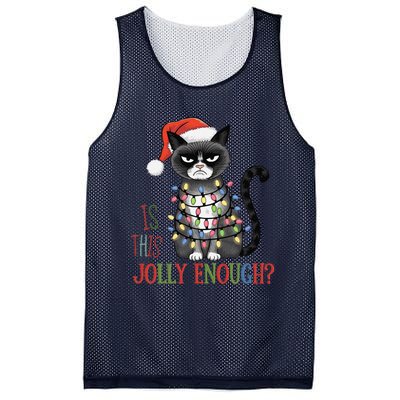 Is This Jolly Enough Xmas Grumpy Christmas Cat Mesh Reversible Basketball Jersey Tank