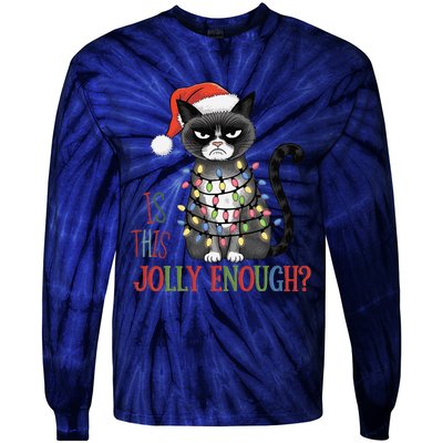 Is This Jolly Enough Xmas Grumpy Christmas Cat Tie-Dye Long Sleeve Shirt