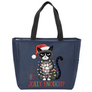 Is This Jolly Enough Xmas Grumpy Christmas Cat Zip Tote Bag