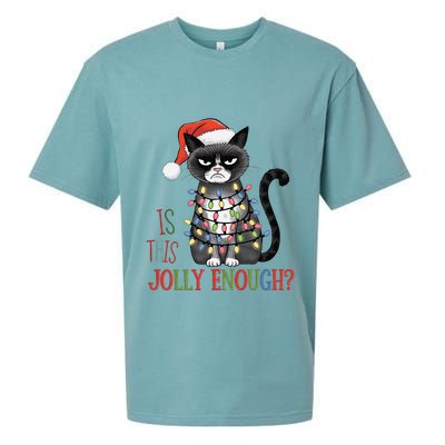 Is This Jolly Enough Xmas Grumpy Christmas Cat Sueded Cloud Jersey T-Shirt