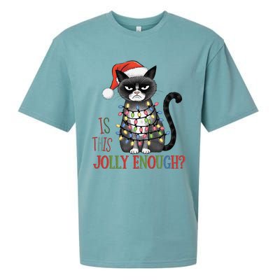 Is This Jolly Enough Xmas Grumpy Christmas Cat Sueded Cloud Jersey T-Shirt