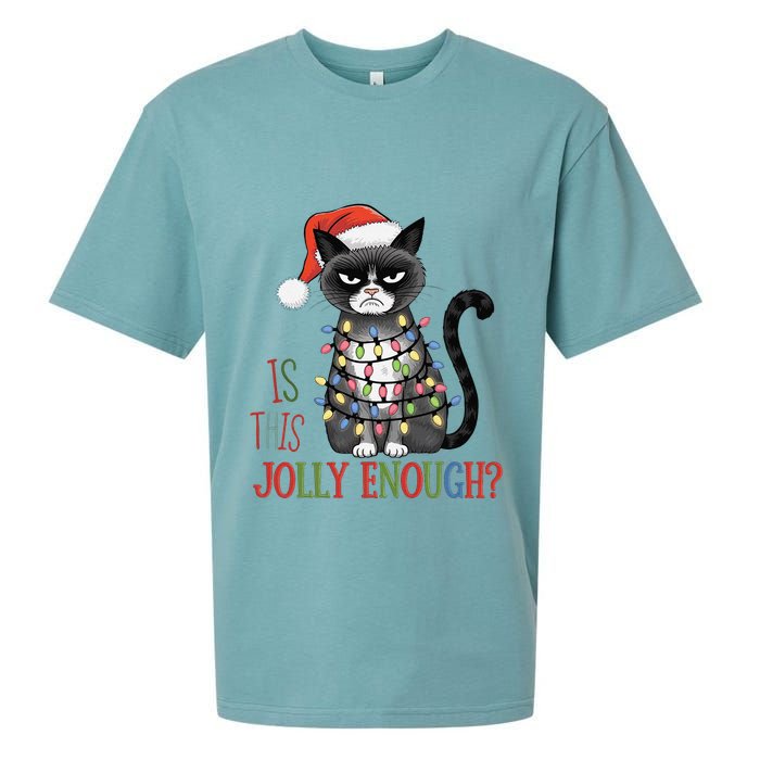 Is This Jolly Enough Xmas Grumpy Christmas Cat Sueded Cloud Jersey T-Shirt