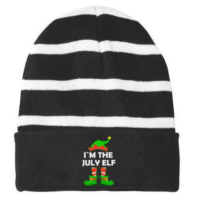 I'm The July Elf Christmas In July Striped Beanie with Solid Band