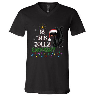 Is This Jolly Enough Noel Black Cat Pajama Xmas  V-Neck T-Shirt