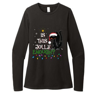 Is This Jolly Enough Noel Black Cat Pajama Xmas  Womens CVC Long Sleeve Shirt