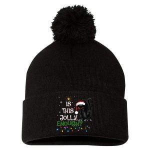 Is This Jolly Enough Noel Black Cat Pajama Xmas  Pom Pom 12in Knit Beanie