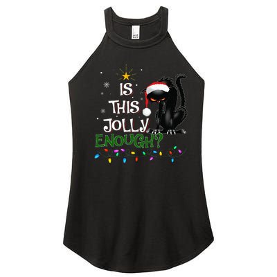 Is This Jolly Enough Noel Black Cat Pajama Xmas  Women’s Perfect Tri Rocker Tank