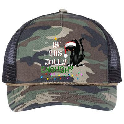 Is This Jolly Enough Noel Black Cat Pajama Xmas  Retro Rope Trucker Hat Cap