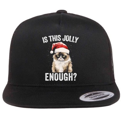 Is This Jolly Enough Christmas Cat Funny Santa Hat Grumpy Funny Gift Flat Bill Trucker Hat