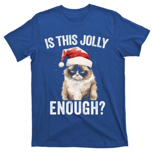 Is This Jolly Enough Christmas Cat Funny Santa Hat Grumpy Funny Gift T-Shirt