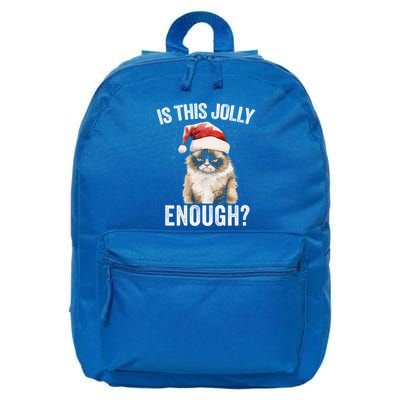 Is This Jolly Enough Christmas Cat Funny Santa Hat Grumpy Funny Gift 16 in Basic Backpack
