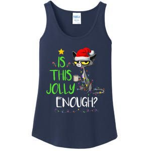 Is This Jolly Enough Black Cat Merry Christmas Tree Lights Ladies Essential Tank