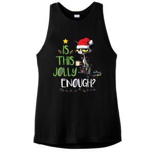 Is This Jolly Enough Black Cat Merry Christmas Tree Lights Ladies PosiCharge Tri-Blend Wicking Tank