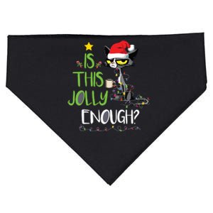 Is This Jolly Enough Black Cat Merry Christmas Tree Lights USA-Made Doggie Bandana