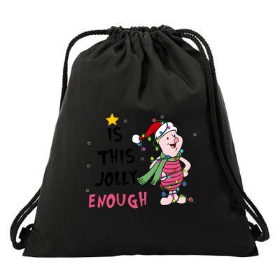 Is This Jolly Enough Piglet Christmas Drawstring Bag