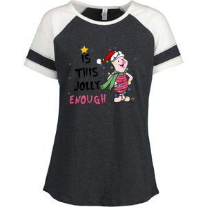 Is This Jolly Enough Piglet Christmas Enza Ladies Jersey Colorblock Tee