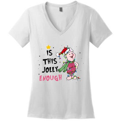 Is This Jolly Enough Piglet Christmas Women's V-Neck T-Shirt