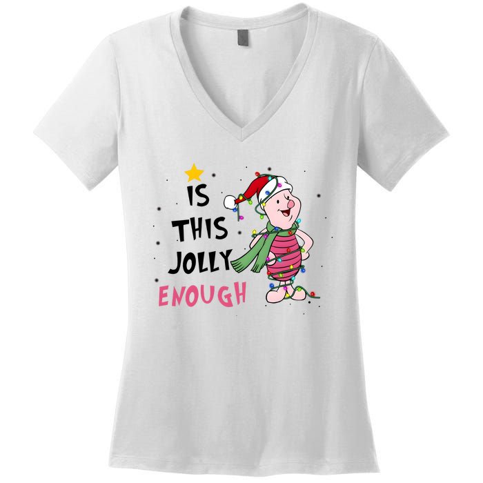 Is This Jolly Enough Piglet Christmas Women's V-Neck T-Shirt