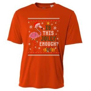 Is This Jolly Enough Flamingo Christmas Ugly Xmas Sweater Gift Cooling Performance Crew T-Shirt