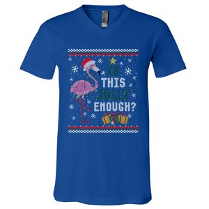 Is This Jolly Enough Flamingo Christmas Ugly Xmas Sweater Gift V-Neck T-Shirt