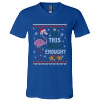 Is This Jolly Enough Flamingo Christmas Ugly Xmas Sweater Gift V-Neck T-Shirt