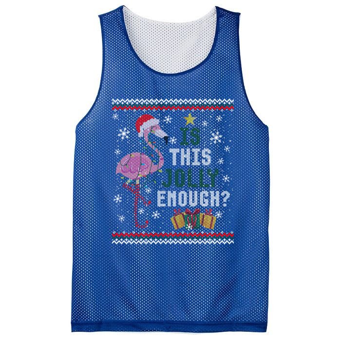 Is This Jolly Enough Flamingo Christmas Ugly Xmas Sweater Gift Mesh Reversible Basketball Jersey Tank