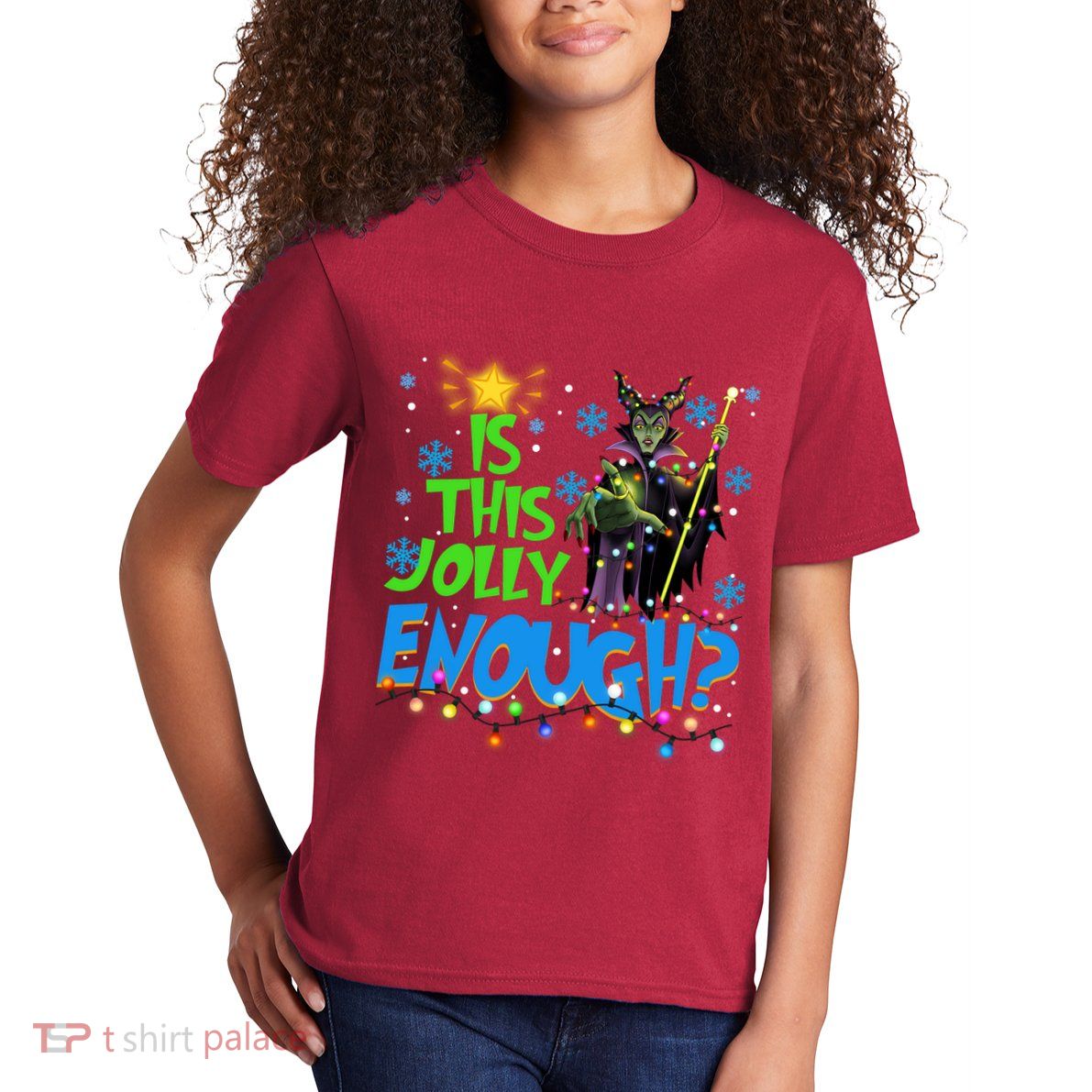 Is This Jolly Enough Maleficent Christmas Lights Villains Christmas Kids T-Shirt