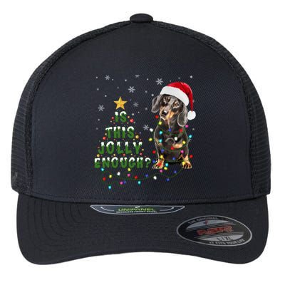 Is This Jolly Enough Santa Dachshund Light Christmas Gift Flexfit Unipanel Trucker Cap