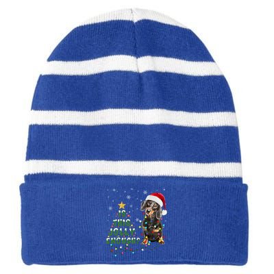 Is This Jolly Enough Santa Dachshund Light Christmas Gift Striped Beanie with Solid Band