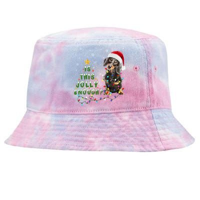 Is This Jolly Enough Santa Dachshund Light Christmas Gift Tie-Dyed Bucket Hat