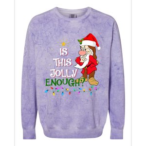 Is This Jolly Enough Grumpy Elf Pajama Christmas Lights Long Sleeve Colorblast Crewneck Sweatshirt