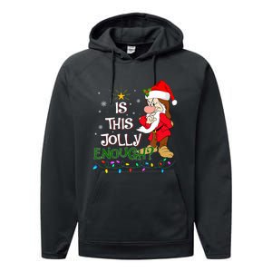 Is This Jolly Enough Grumpy Elf Pajama Christmas Lights Long Sleeve Performance Fleece Hoodie