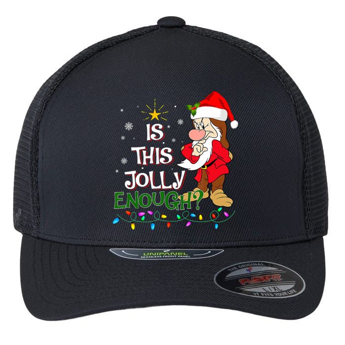 Is This Jolly Enough Grumpy Elf Pajama Christmas Lights Long Sleeve Flexfit Unipanel Trucker Cap