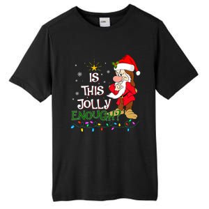 Is This Jolly Enough Grumpy Elf Pajama Christmas Lights Long Sleeve Tall Fusion ChromaSoft Performance T-Shirt