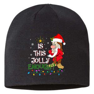 Is This Jolly Enough Grumpy Elf Pajama Christmas Lights Long Sleeve Sustainable Beanie