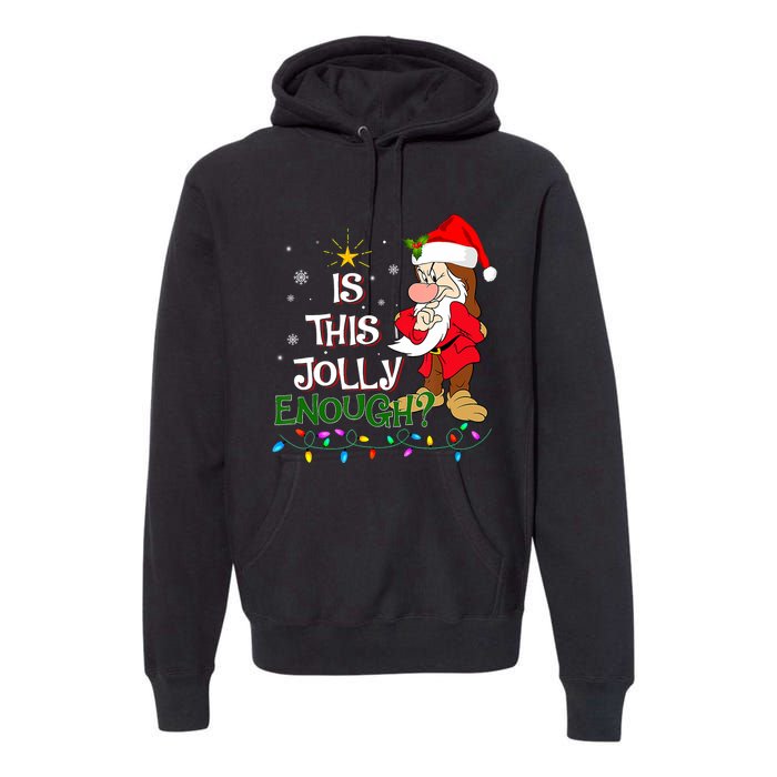 Is This Jolly Enough Grumpy Elf Pajama Christmas Lights Long Sleeve Premium Hoodie