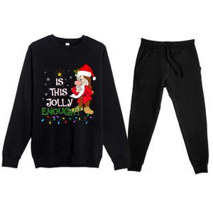 Is This Jolly Enough Grumpy Elf Pajama Christmas Lights Long Sleeve Premium Crewneck Sweatsuit Set