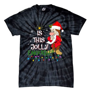 Is This Jolly Enough Grumpy Elf Pajama Christmas Lights Long Sleeve Tie-Dye T-Shirt