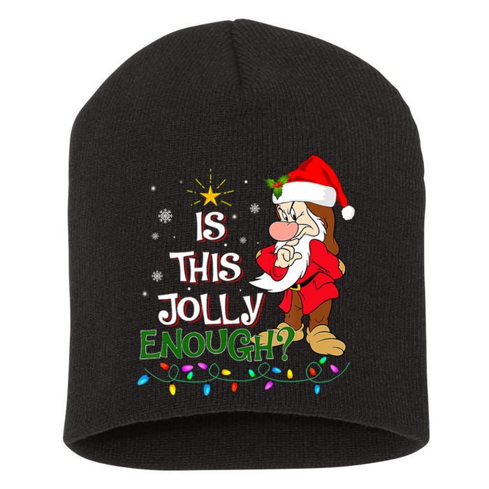 Is This Jolly Enough Grumpy Elf Pajama Christmas Lights Long Sleeve Short Acrylic Beanie