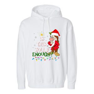 Is This Jolly Enough Grumpy Elf Pajama Christmas Lights Long Sleeve Garment-Dyed Fleece Hoodie