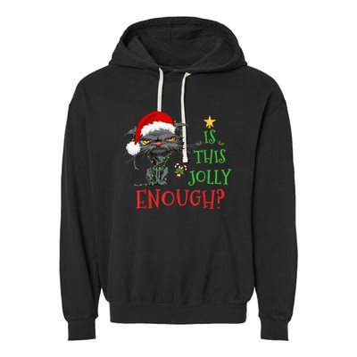 Is This Jolly Enough Cat Christmas Lights Bored Cat Funny Garment-Dyed Fleece Hoodie