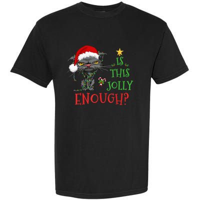 Is This Jolly Enough Cat Christmas Lights Bored Cat Funny Garment-Dyed Heavyweight T-Shirt